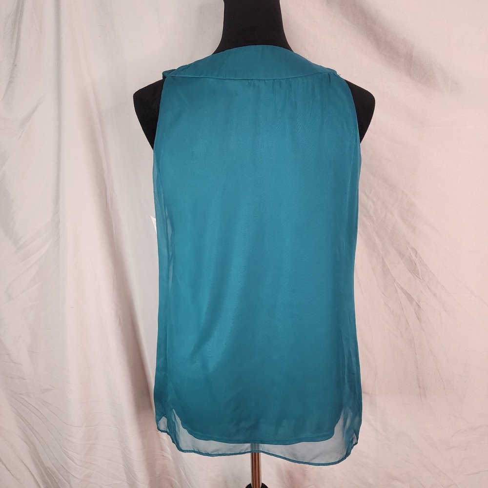New w/tag NY COLLECTION Size Medium Teal Pleated Chiffon Beaded Sleeveles Blouse - Picture 6 of 12